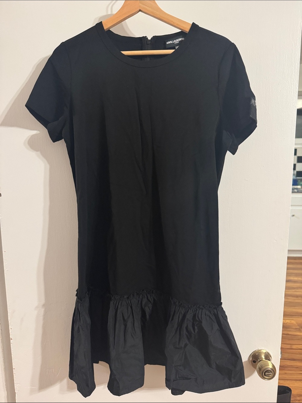 Karl Lagerfeld Black Short-Sleeve Ruffle-Hem Mini Dress